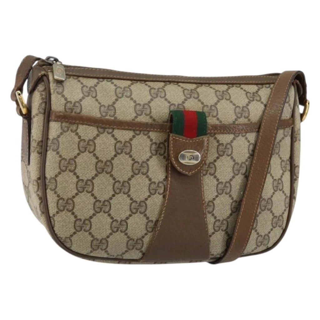 Gucci Gg Supreme Web Sherry Line Shoulder Bag Beige Gold 89 02 032 Auth Bs29622